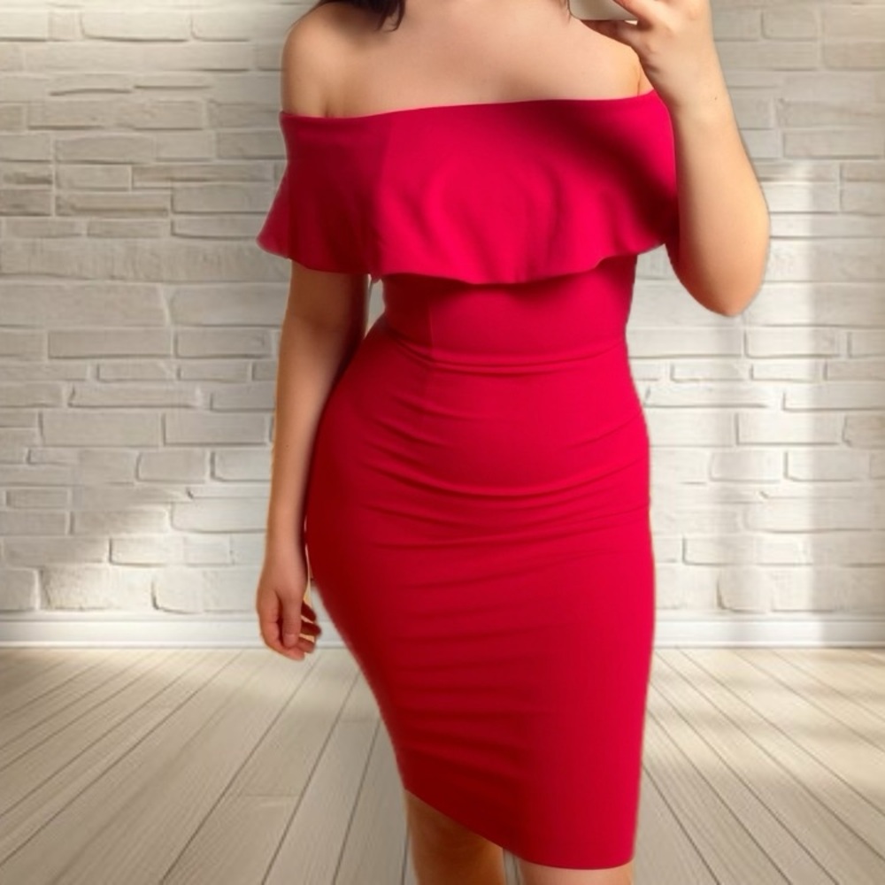 Dynamite - Red Off the Shoulder Midi Dress